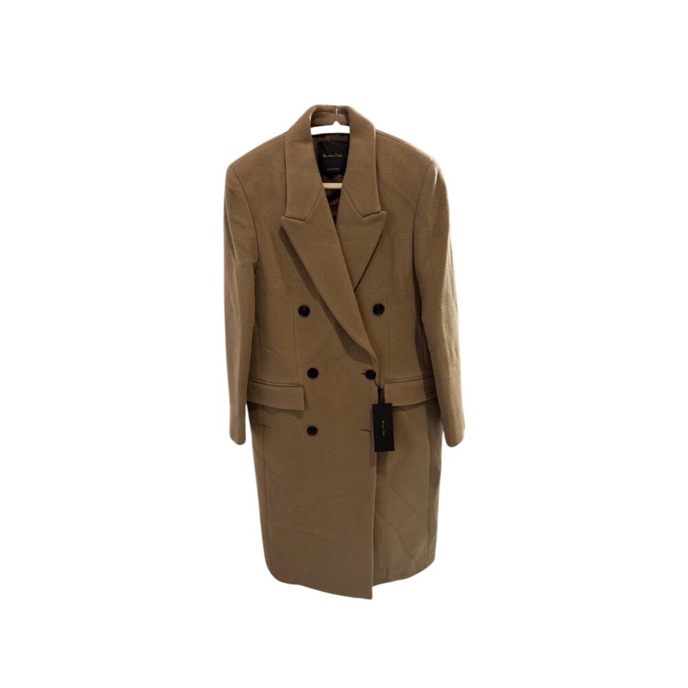 Massimo Dutti Womens Camel Beige Wool Blend Long Double Breasted Over Coat S 6